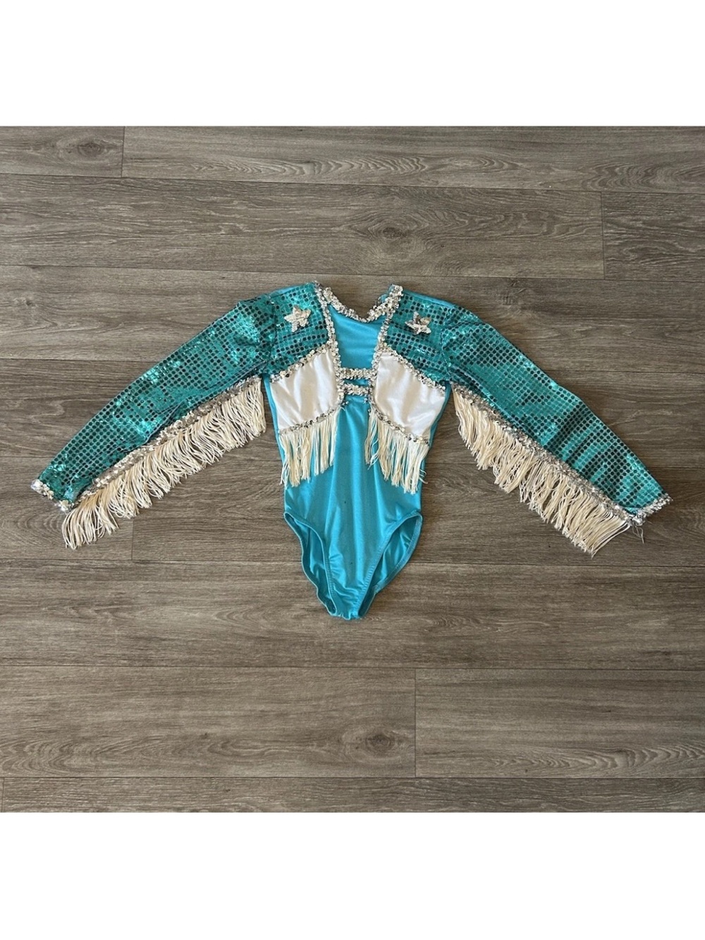 Vintage Showgirl Fringe Sequin Leotard Western Rodeo Dance Costume XS/S Festival